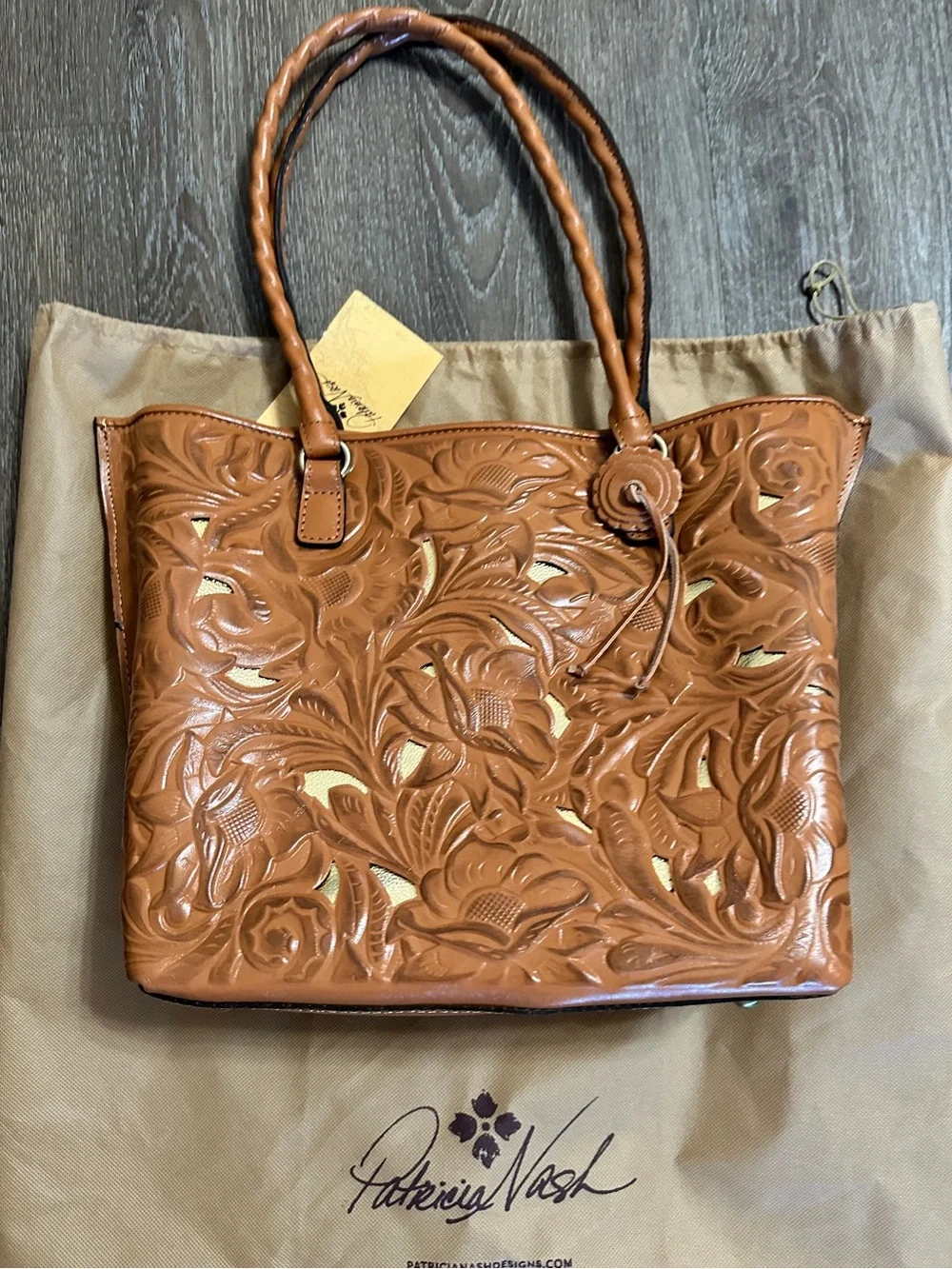 Patricia Nash Leather Cutout Adeline Tote Bag Purse NWT and dust bag